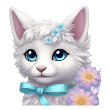 Anthro Cute Cool Pastel Kawaii gorgeous sparkly ethereal fantasy animal creature with blue eyes furry sona with flowers and ribbons beautiful aesthetic sticker