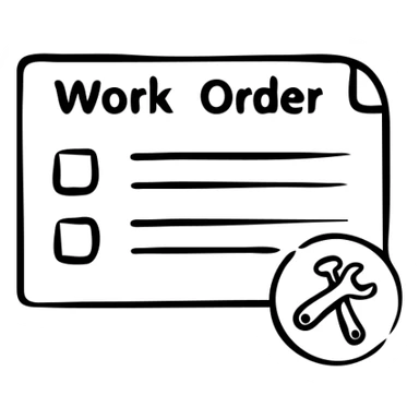 Work order form with lines for text and a wrench symbol sticker