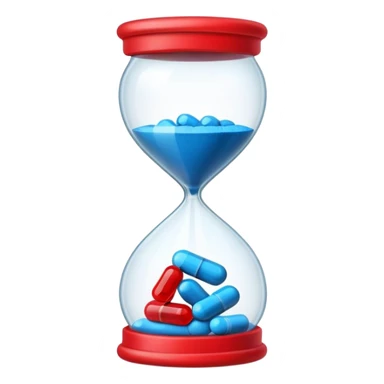 Sandglass with blue pills and red pills sticker