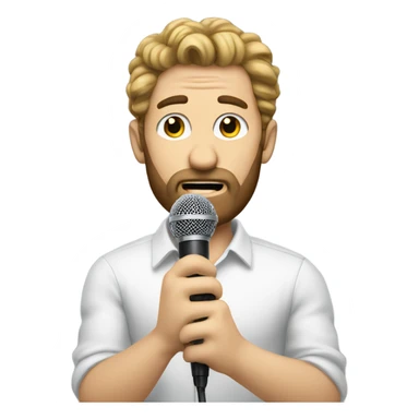 White man talking into a microphone, hairy arms sticker