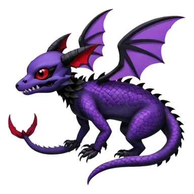 Gothic spooky Scaley Exotic Salandit-Umbreon-Noibat-Fakémon-hybrid-creature (full body), 4 legs, white skull face mask sticker