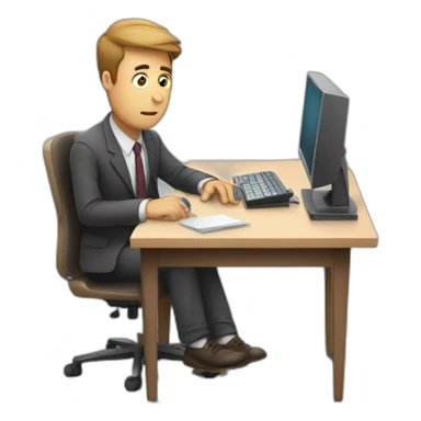 tired teacher man trying to work in a table with a computer sticker