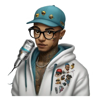 cap hoodie and glasses boy tattoo artist with tattoo holding tattoo machine sticker