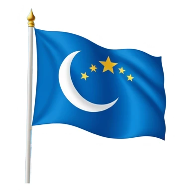East Turkestan flag with sky blue background, white crescent and star, clean style sticker