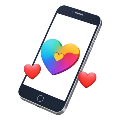  smartphone showing a colorful social media post with a heart and image icon sticker