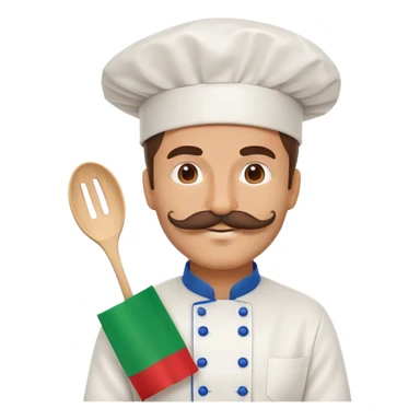 Paper fan with the design of an Italian man with a thick mustache, Italian flag colors, chef hat sticker