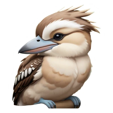 Meme-Worthy Cute Sleeping Kookaburra Portrait Emoji, Head resting peacefully with a contented smile, showcasing a stout build and a luxuriously soft brown plumage, eyes shut in a serene, restful doze, Simplified yet hilariously adorable features, highly detailed, glowing with a soft, drowsy light, high shine, relaxed and utterly lovable, stylized with an air of playful laziness, bright and heartwarming, soft glowing outline, capturing the essence of a comically sleepy kookaburra, so meme‐worthy it feels like it could instantly become the next viral sensation of adorable slumber! sticker