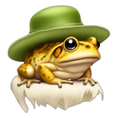toad in a woman's hat with a feather sticker