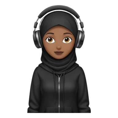 hijab DJ, headphone,  full body, black sticker