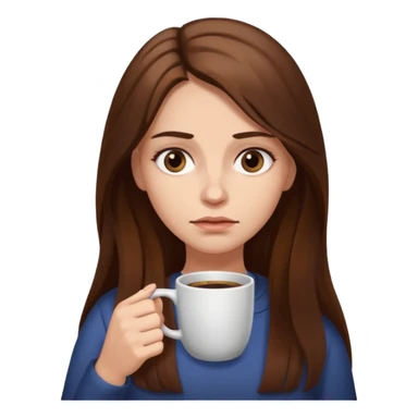 create a woman long hair brown, holding her cup of coffee looking exausted  sticker