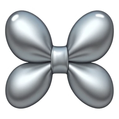 A cute bow emoji made of polished silver chrome, smooth rounded loops, glossy metallic surface, soft mirror reflections, subtle highlights, minimal and adorable proportions, iOS emoji style, centered composition, clean white background, soft studio lighting, no text, no outline, ultra high quality sticker