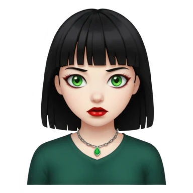 Guria com cabelo preto franjinha sangrando olhos verdes  fundo preto e um piercing bridgepiercing sticker