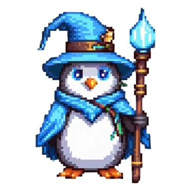penguin wizard with a pointy hat and magic staff sticker