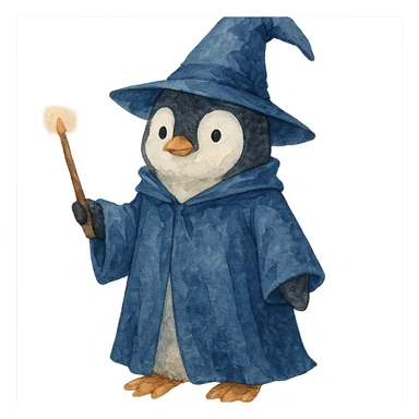 watercolor style penguin wizard sticker
