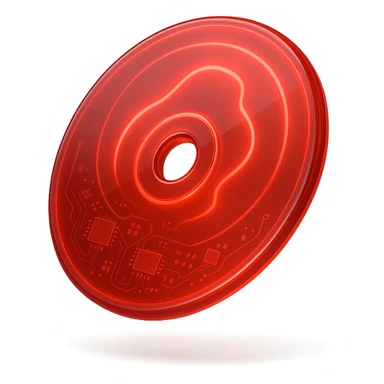 A minimalist CD disc with abstract pattern, glowing effect, red color sticker