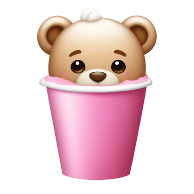 Cute teddy bear with a pink bow drinking a pink foam latte  sticker
