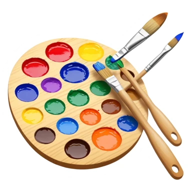 Paint palette with colorful paints and brush sticker