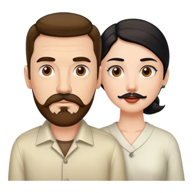 Tall white man with brown mustache goatee AND a short pale woman with long black hair sticker