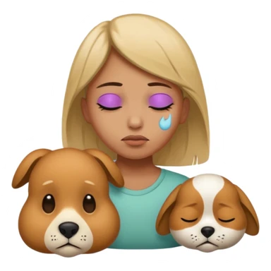 Dead pet with eyes closed with a sad master next to it sticker