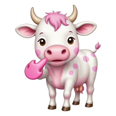 White cow with pink dots holding one hoof up sticker