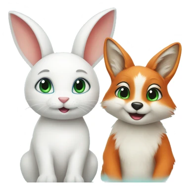 white bunny with blue eyes and, a fox with green eyes on their wedding day sticker