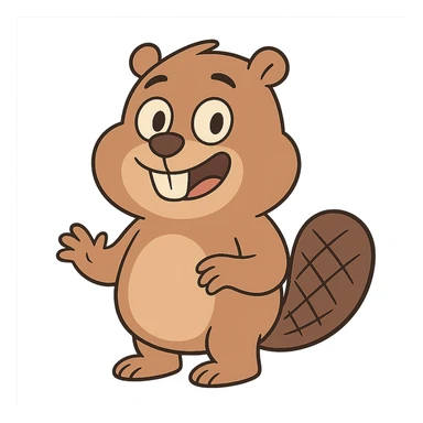 cute and friendly beaver character, bright expression, round body, emphasized front teeth, cartoon style sticker