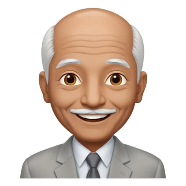70 yr old indian man, almost bald, some white hair, light grey business suit, big smile, dark brown skin, no moustache
 sticker