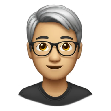 Asian 20 years old boy with glasses and Tim Cook hair sticker