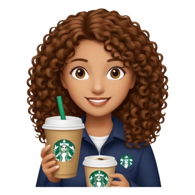 Girl, brown curly hair and brown eyes, Starbucks sticker