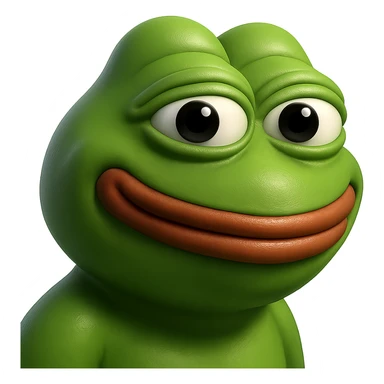 pepe in
- 3d style
- bright green
- smiling
- looking straight at the camera
- good highlights and shadows
- 30deg angled towards the left sticker