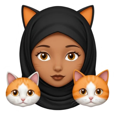 A girl with brownblack eyes and black hijab and three cats, one blackwhite girlcat and one blackwhite boy cat sticker