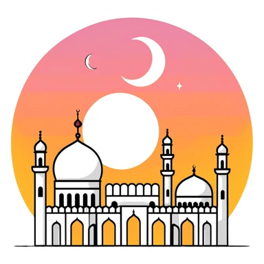 Mosque at sunset with crescent moon sticker
