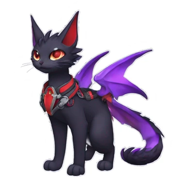Kawaii cool edgy beautiful black red purple ethereal fantasy nargacuga-noivern-cat-Fakemon collar harness full body sticker