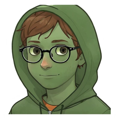 ginger boy with glasses and freckles with brown eyes and hoodie sticker
