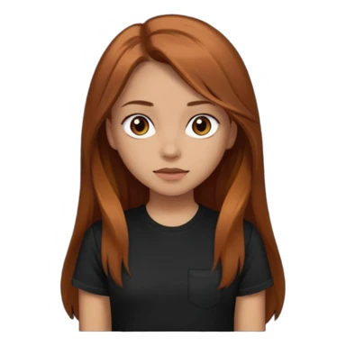Medium copper brown long hair girl with dark brown eyes wearing a black tee sticker