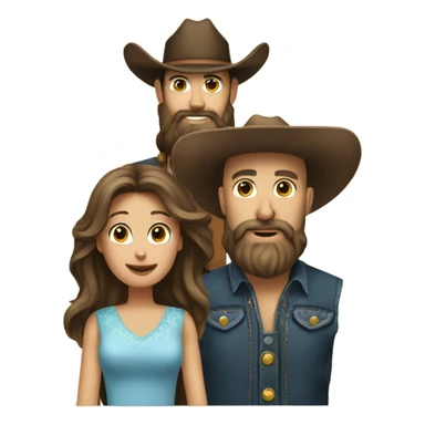 Bald bearded cowboy with long hair brunette wife and daughter sticker