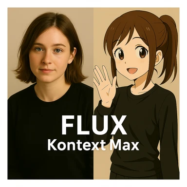 same similar image but chnage the text to "Flux Kontext Max", change people and pose too sticker