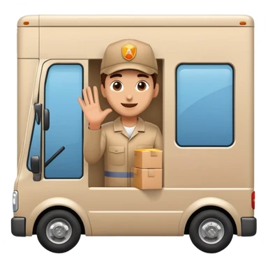 delivery truck driving with a supplier waving from the window, full of packages sticker