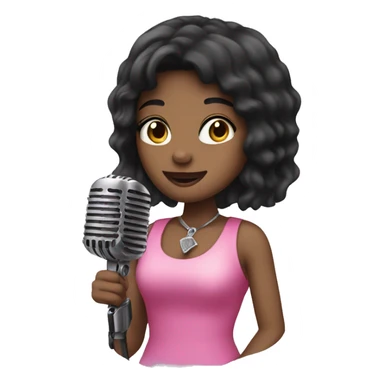 black hair singer girl pink micophone sticker