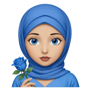 Turkish beautiful finish Konya girl blue eyes with blue hijab islamic dress and had on her hand blue rose lipstick sticker