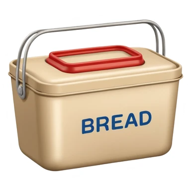 Small beige metal container with the word “bread” sticker