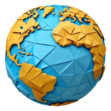 3D render of Papier-Mâché Globe made entirely of folded origami paper, sharp creases, cardboard texture, matte finish, visible paper grain, craft aesthetic,  emoji style, isolated on white background --v 6.0 sticker