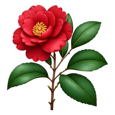 single Red Camellia, straight stem sticker