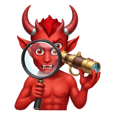 demon figure under magnifying spyglass sticker