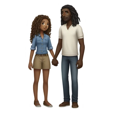 tall Darkskin man with dreads holding hands with a long curly haired brown girl  sticker