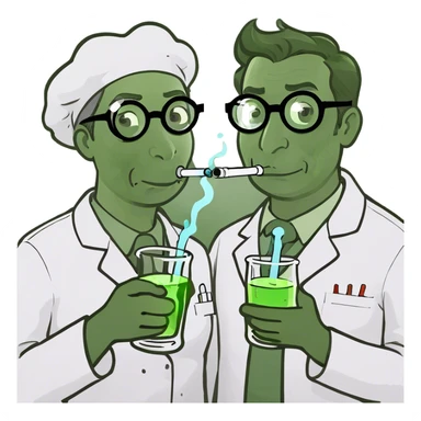 Mom and Dad holding beaker, and bubbly pipe, with smoke  sticker