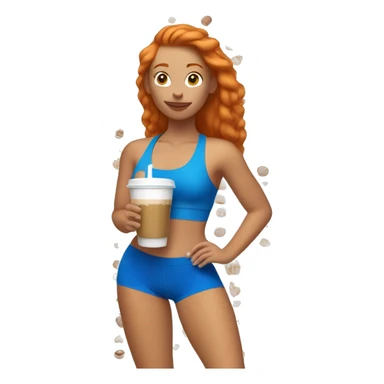 Ginger girl in blue sports bra and leggings drinking iced coffee sticker