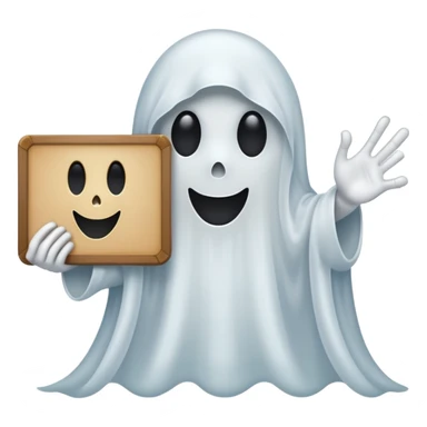 A ghost holding a large blank sign sticker
