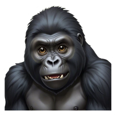 Cinematic Comical mountain Gorilla Portrait Emoji, Head tilted dramatically with an exaggeratedly shocked expression, featuring a stately black and grey mane and wide, comically expressive eyes full of humorous disbelief, Simplified yet hilariously expressive features, highly detailed, glowing with a slightly sassy jungle glow, high shine, dramatic yet playful, stylized with an air of quirky primate attitude, soft glowing outline, capturing the essence of a meme-worthy mountain that appears ready to side-eye its way into viral fame! sticker