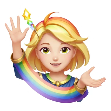Lux from League of Legends casting a rainbow spell, magical effects, cheerful expression sticker